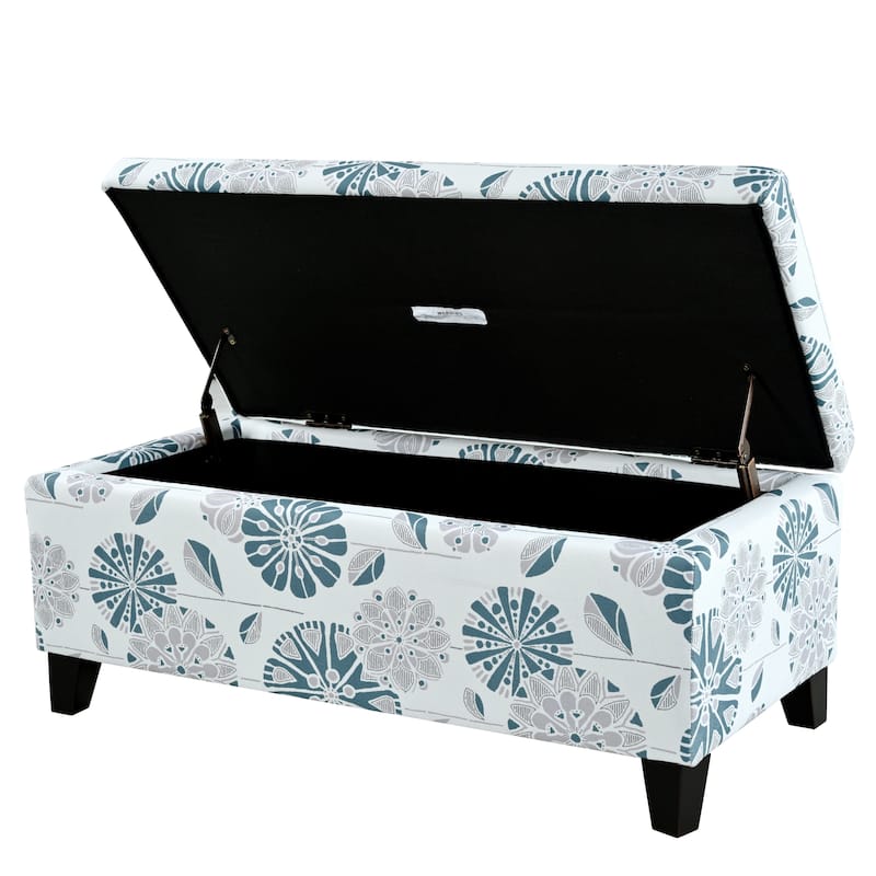 Fabric Upholstered Storage Ottoman, End of Bed Bench with Soft-Close Hinges, Rectangular Footrest with Floral Patterned