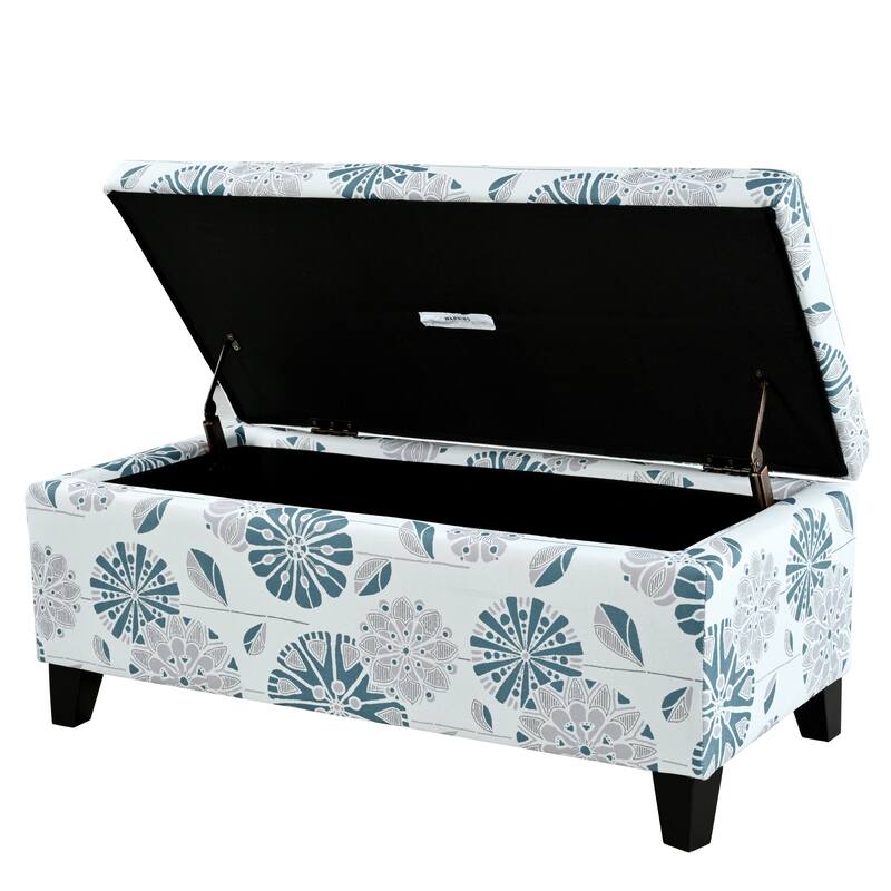 Roomfitters Upholstered Storage Ottoman Bench with Hinged Lid, Floral Fabric Accent Seat for Living Room or Bedroom