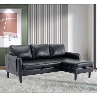 PU Leather Convertible Sectional Sofa Bed with Storage Chaise - Bed ...