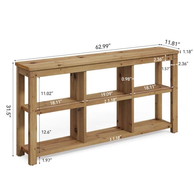 63-Inch Entryway Table with Adjustable Shelf, Solid Wood Console Table