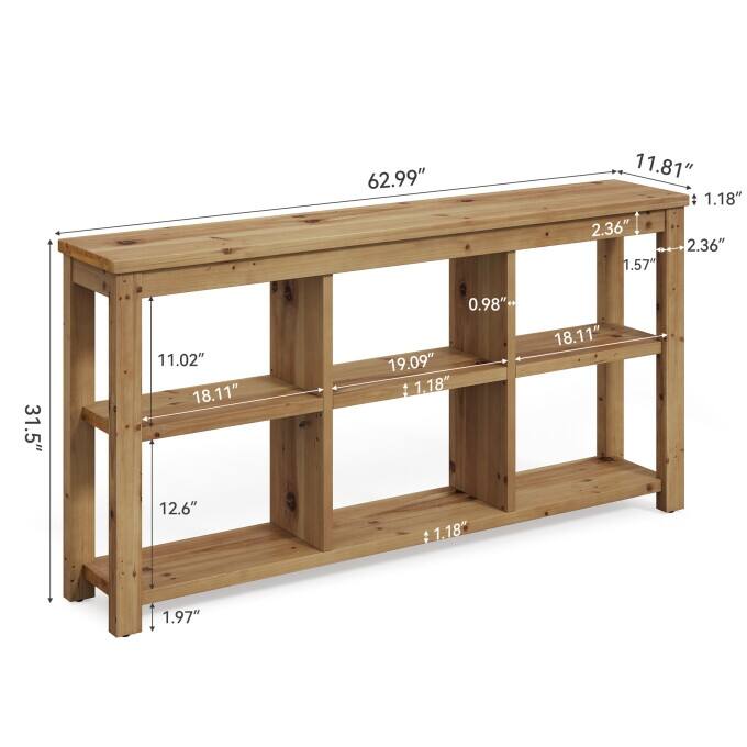 63-Inch Solid Wood Console Table, Entryway Table with Adjustable Shelf