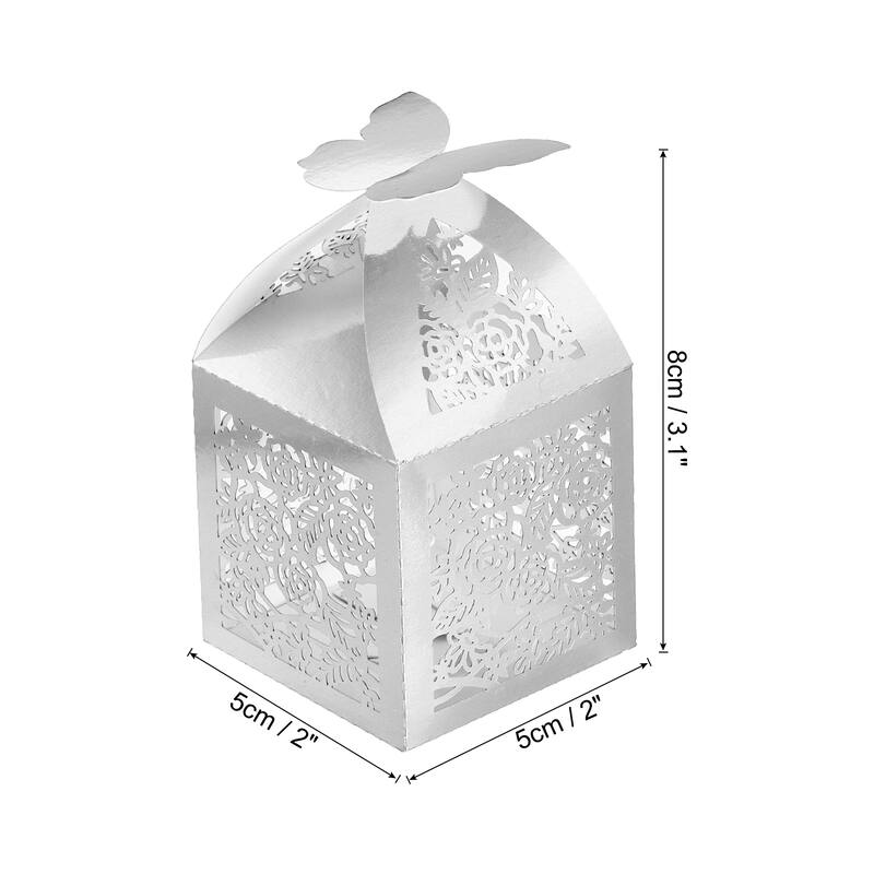 25Pcs Paper Hollow Rose Laser Cut Wedding Favor Candy Boxes - Silver
