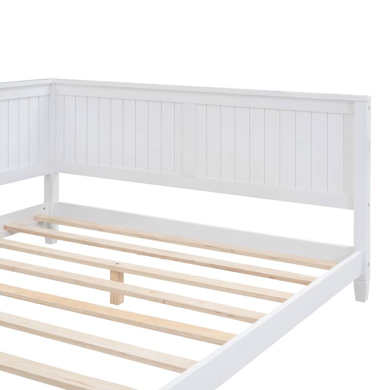 Mid-Century Couch Bed, Full Size Daybed, Wooden Platform Bed with Backrest and Unique Armrest, Sigle Sleeper Sofa Bed
