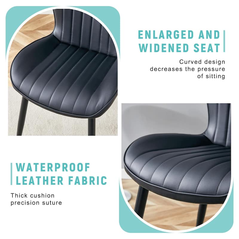 Modern 4 Piece PU Dining Chairs with Non Slip Feet, Extended Curved Cushions for Dining Room Kitchen Bedroom Living Room