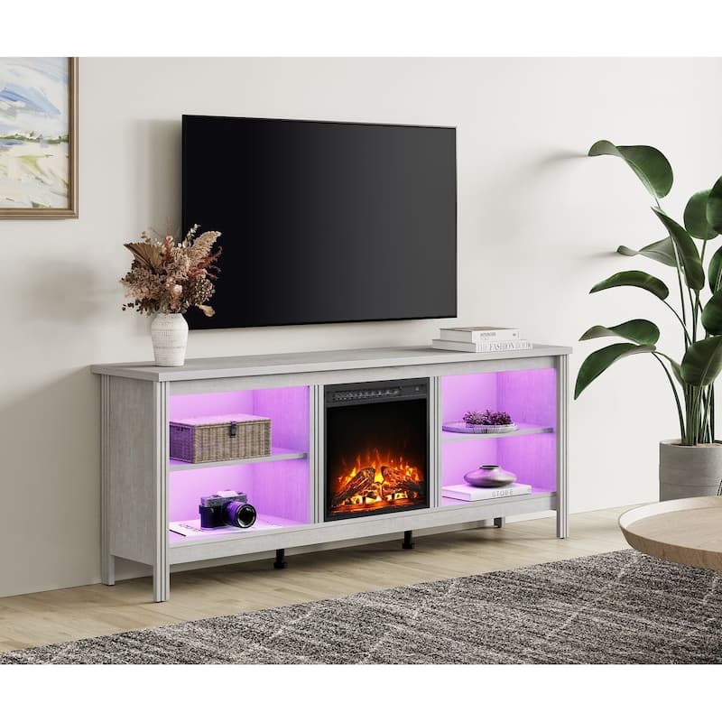 Wood Fireplace TV Stand for 75 Inch TV Entertainment Center, 70 Inch