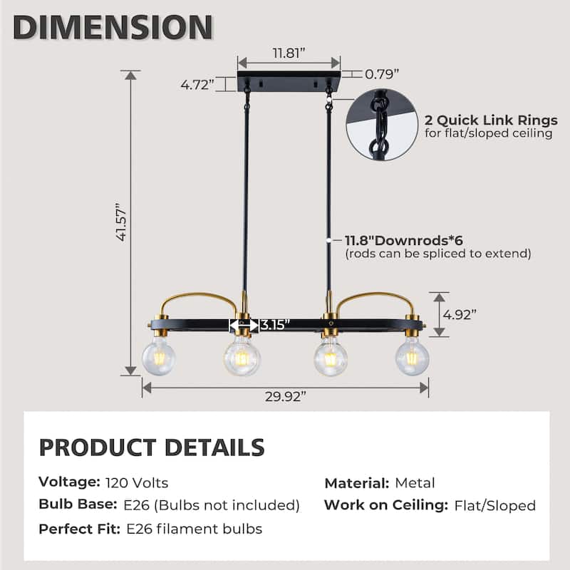 6 Lights Black and Gold Rectangle Chandelier