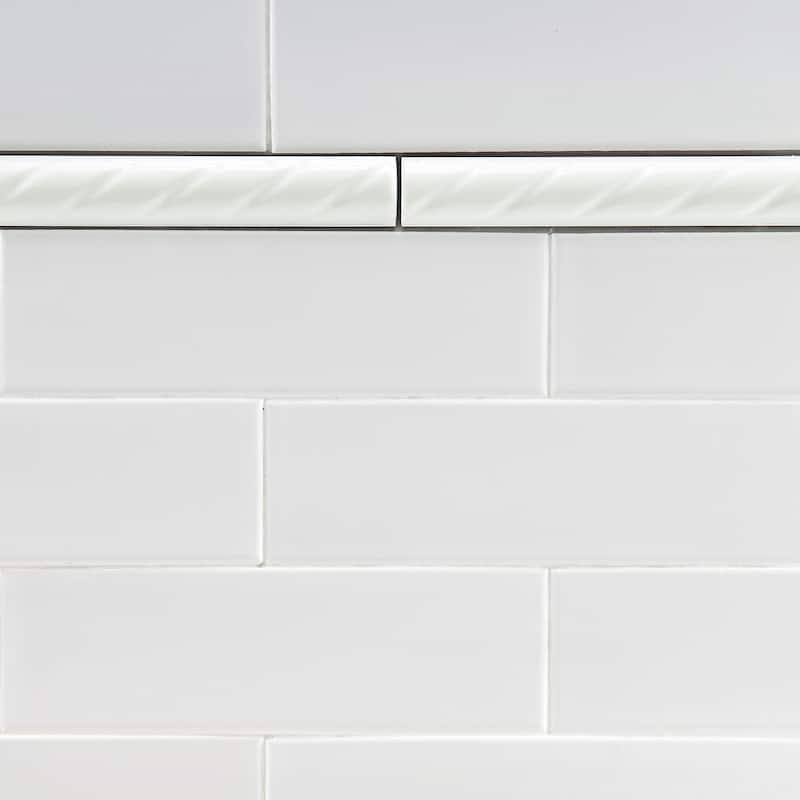 Merola Tile White Rope Pencil 1" x 9-3/4" Ceramic Wall Trim - (1 Tile)