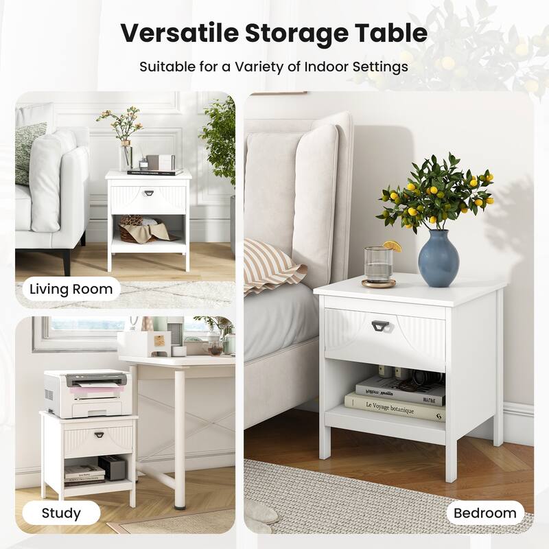 Gymax 2-tier End Table Drawer w/ Open Storage Shelf 2 Tiers Nightstand