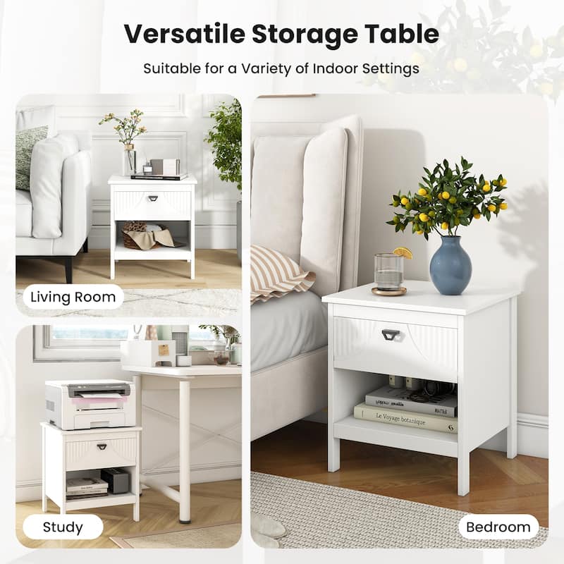 Gymax 2PCS 2-tier End Table w/Drawer Open Storage Shelf 2 Tiers