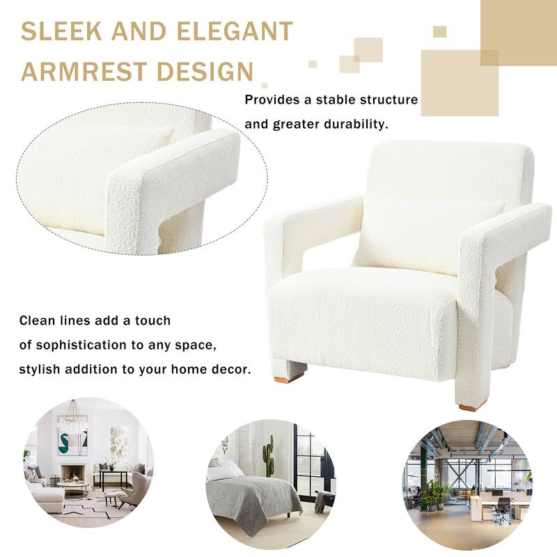 Modern Accent Chair with Square Arms, Living Room Upholstered Boucle Reading Chair Sofa Chair for Bedroom, Office