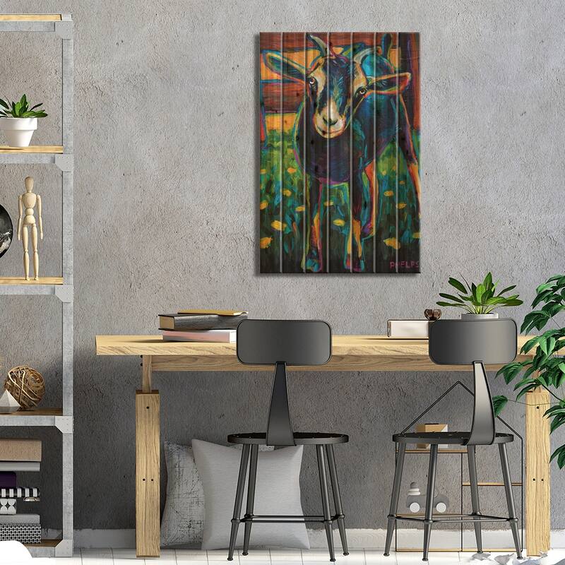 Black Goat Print On Wood by Robert Phelps - Multi-Color