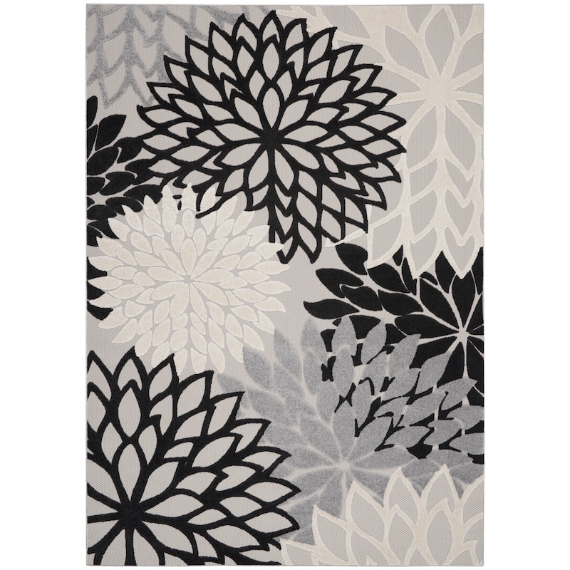 Nourison Aloha Floral Modern, Indoor/Outdoor Area Rug - 7' x 10' - Black/White