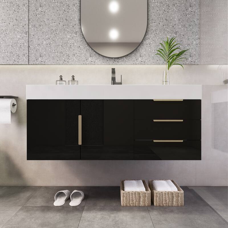 Noble 48" Wall Mounting Vanity with Reinforced Acrylic Sink - 48" Width - Glossy - High Gloss Black