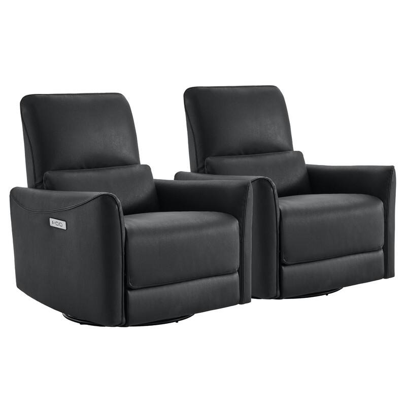 Spruce & Spring Asher Power Swivel Glider Recliner - Black-Faux Leather-Set of 2