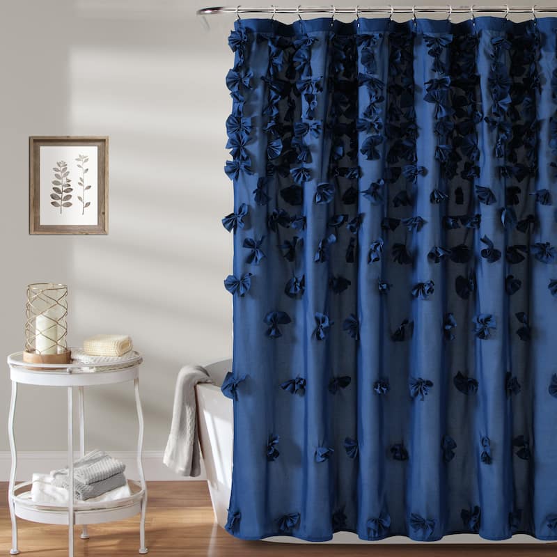 Silver Orchid Sterling Polyester Shower Curtain - Navy