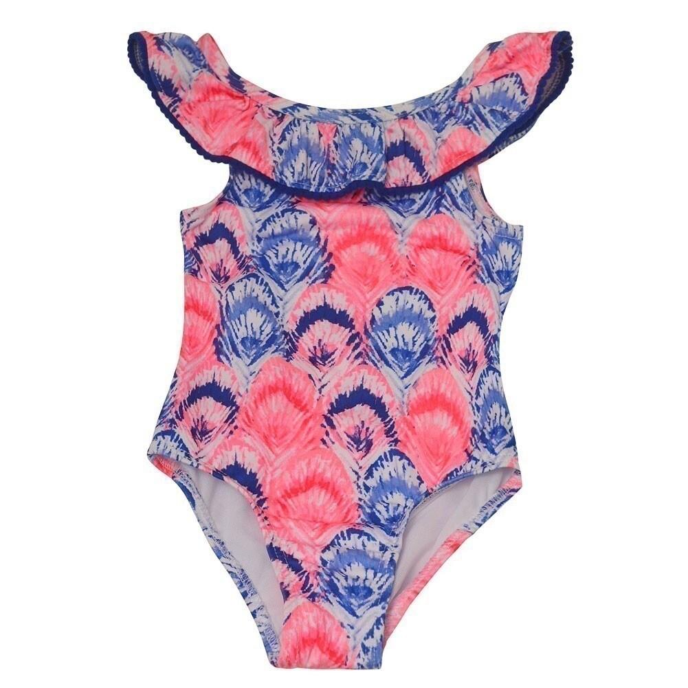 Shop Penelope Mack Baby Girls Coral Blue Abstract Shell One Piece