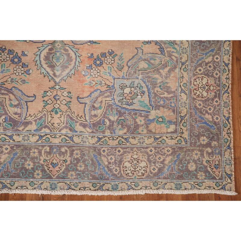 Distressed Tabriz Persian Vintage Rug Handmade Bedroom Wool Carpet - 6'5" x 9'3"