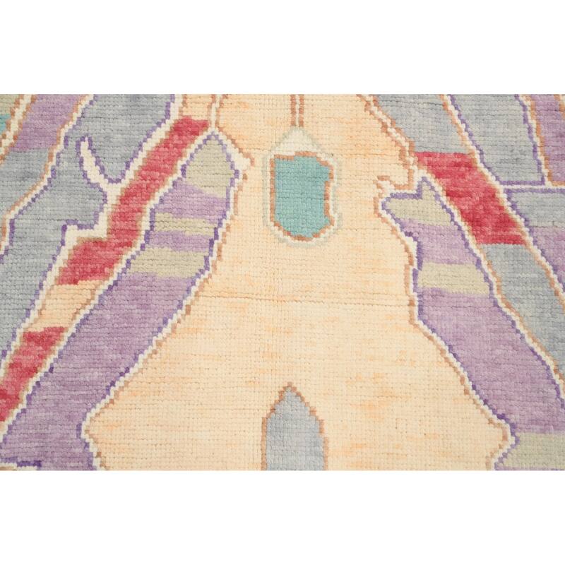 Hand Knotted Oriental 100% Wool Carpet Transitional Geometric Purples Oushak Area Rug - 7' 4'' X 4' 2''