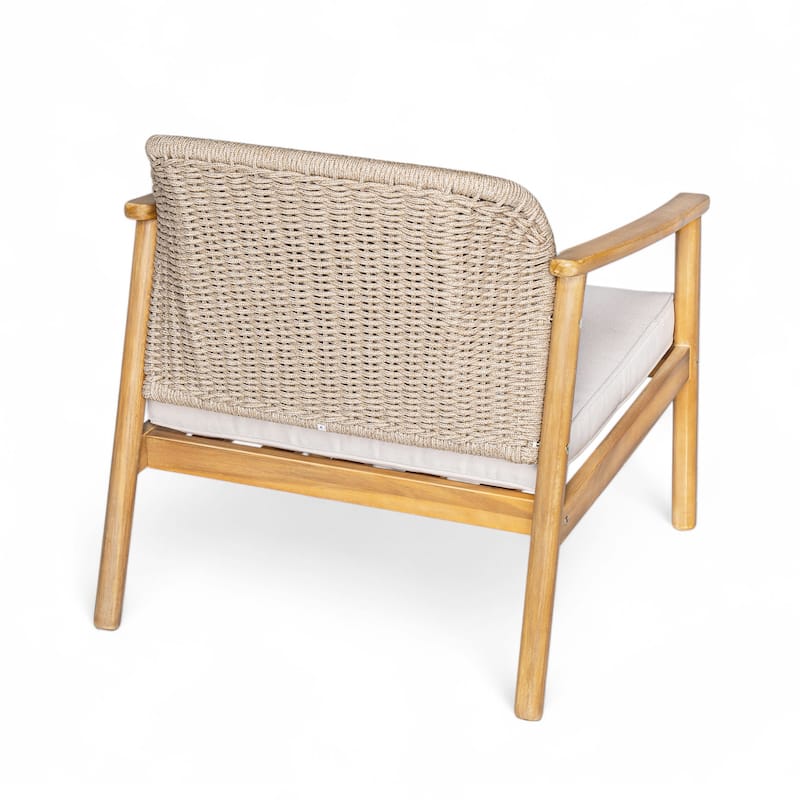 Christopher Knight Home - Camille 2-Piece Outdoor Acacia Wood Patio Club Chair with Woven Rope Backrest & Deep Seating