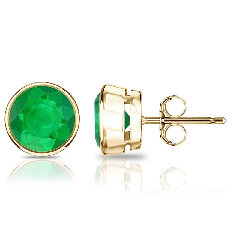 Auriya 14k Gold 1/3ctw Bezel-set Emerald Gemstone Stud Earrings - Yellow