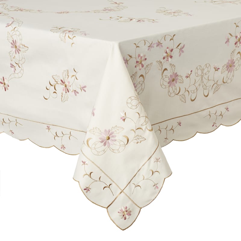 Violet Linen Renaissance Embroidered Pattern Tablecloth
