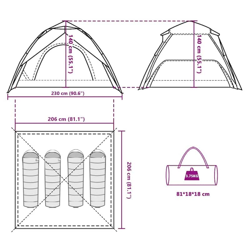 vidaXL Camping Tent Dome Shelter Blackout Outdoor Patio Fabric Quick Release - 90.6 x 90.6 x 55.1