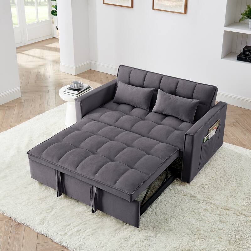 Anmytek 54.33 Inch Space-Saving Velvet Sofa Bed - 3 Lengths Foldable Pull-Out Adjustable Back