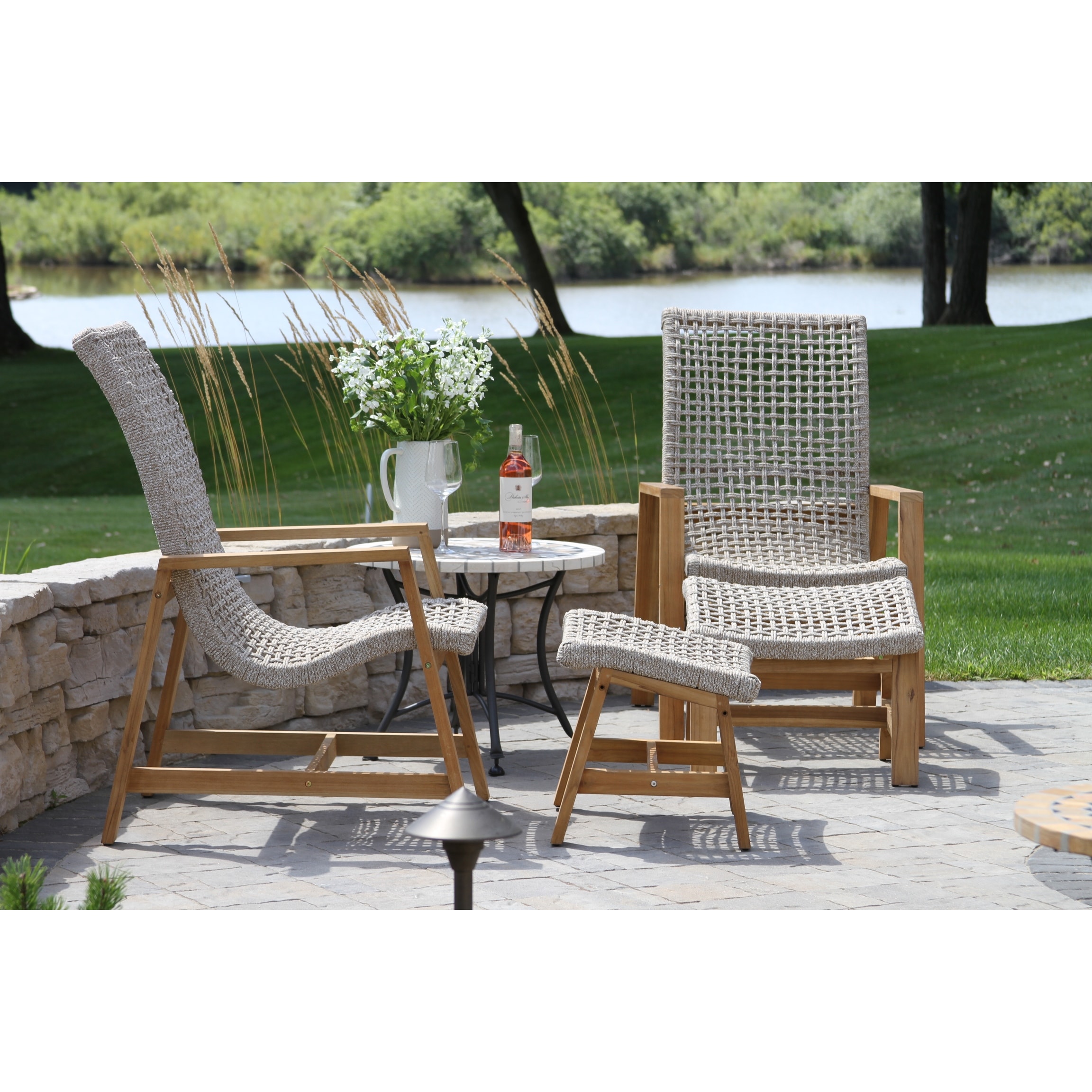 Samera 5 pc. Teak and Nautical Rope Loungers with Marble Table - On Sale -  Bed Bath & Beyond - 37122068