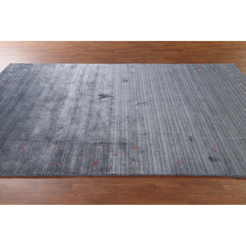 Blue & Gray Gabbeh Oriental Area Rug Handmade Wool Carpet - 6'7" x 9'7"