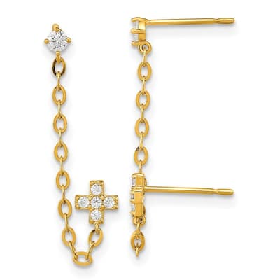 Curata 14k Yellow Gold 33x5mm CZ Cubic Zirconia Cross with Cartilage Chain Earrings