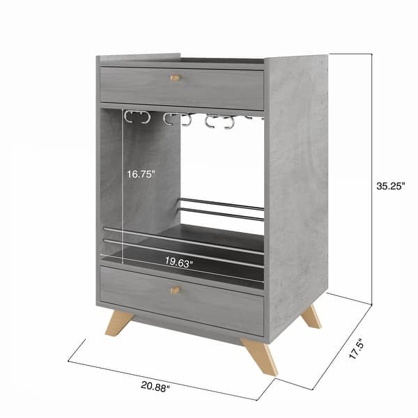 Mini Bar Cabinet with 2 Drawers, Wine, Stemware Shelf, Wood Legs Compact Home Bar Storage