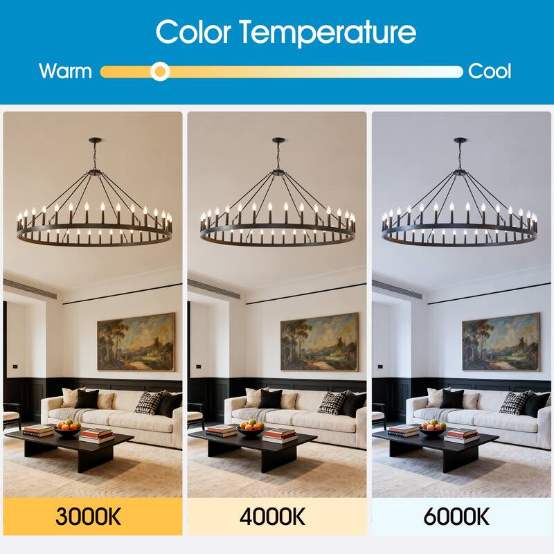 59.1INCH 36-Light Extra Large Wagon Wheel Chandelier, Black Farmhouse Round Wheel Chandelier Light E12