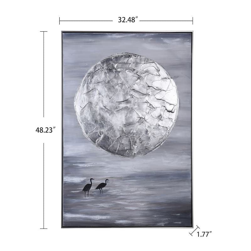 Silver Moon - Monochromatic Hand Painted Seascape Wall Art