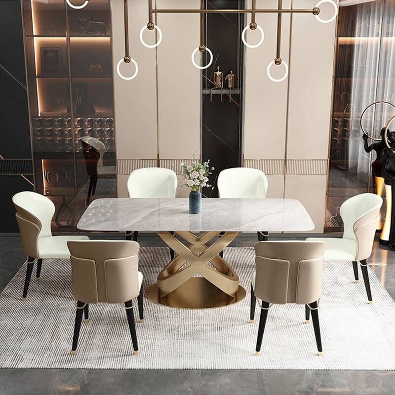 Modern Dining Chair Wingback Side Chair PU Leather Upholstery, Carbon Steel Legs, Brown, Set of 2, Fully Assemble