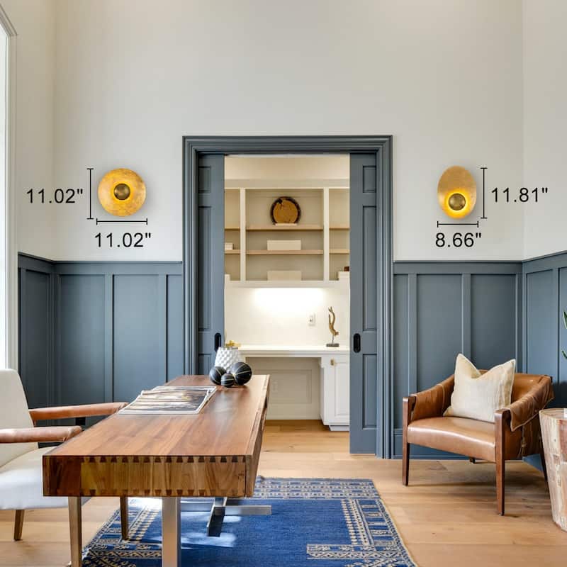 Gold Iron LED Wall Sconce with Interior Gold Leaf Finish Dimmable