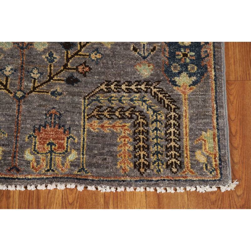 Hand Knotted Oriental 100% Wool Carpet Transitional Floral Greys & Charcoal Oushak Runner Rug - 9' 9'' X 2' 10''