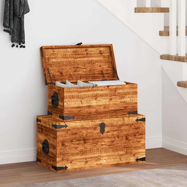 slide 2 of 10, vidaXL Storage Chest Set 2 Pieces Rough Mango Wood - 27.6" x 13.8" x 13.8"