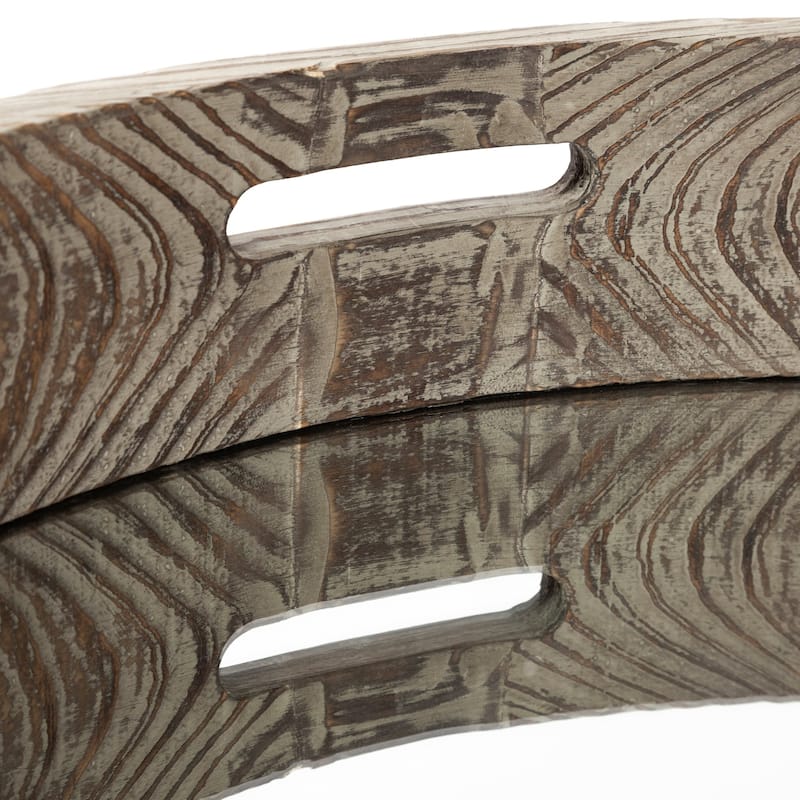 Whittier Brown Wood With Mirrored Base Round Tray - 28" x 28"
