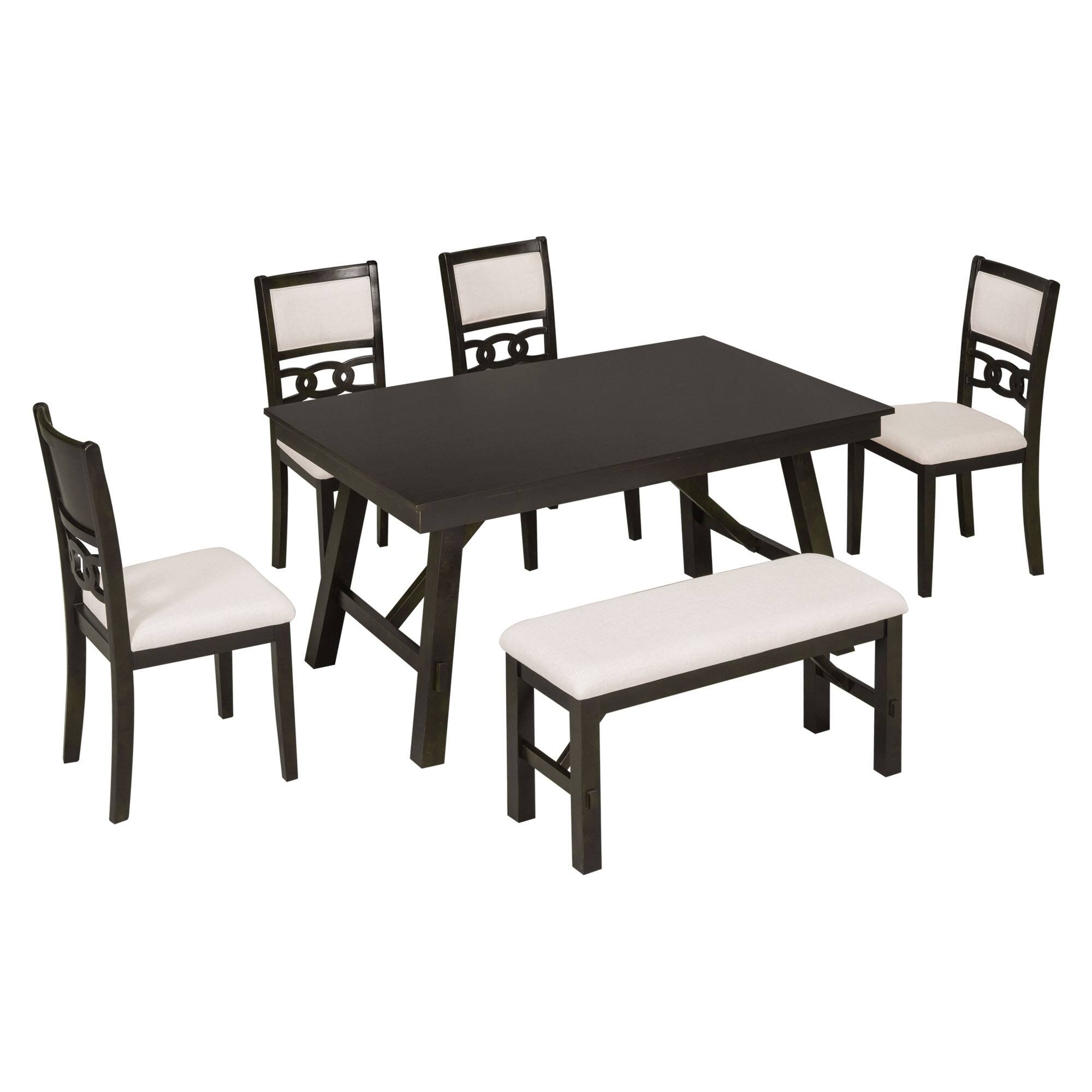 Farmhouse 6Piece Kitchen Table & Chairs Set, Wood Rectangular Espresso