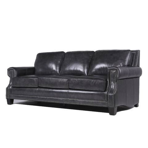 Copper Grove Mong Charcoal Leather Sofa