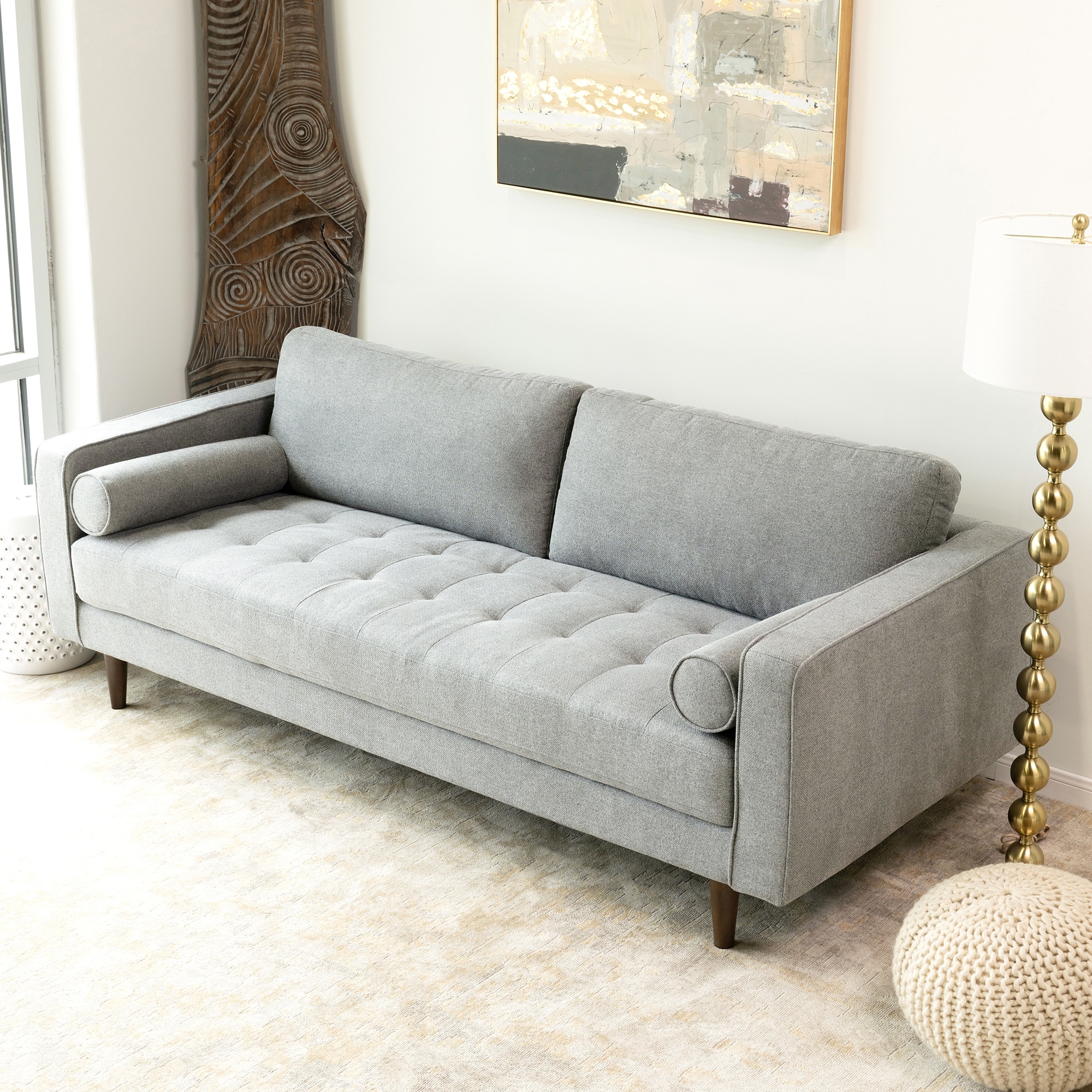 Ashcroft Diva Mid-Century Modern Cushion Back Fabric Sofa