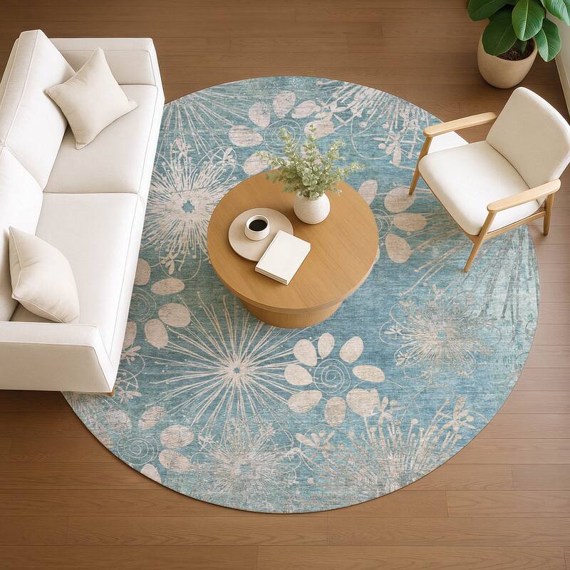 Machine Washable Indoor/ Outdoor Floral Geo Chantille Rug