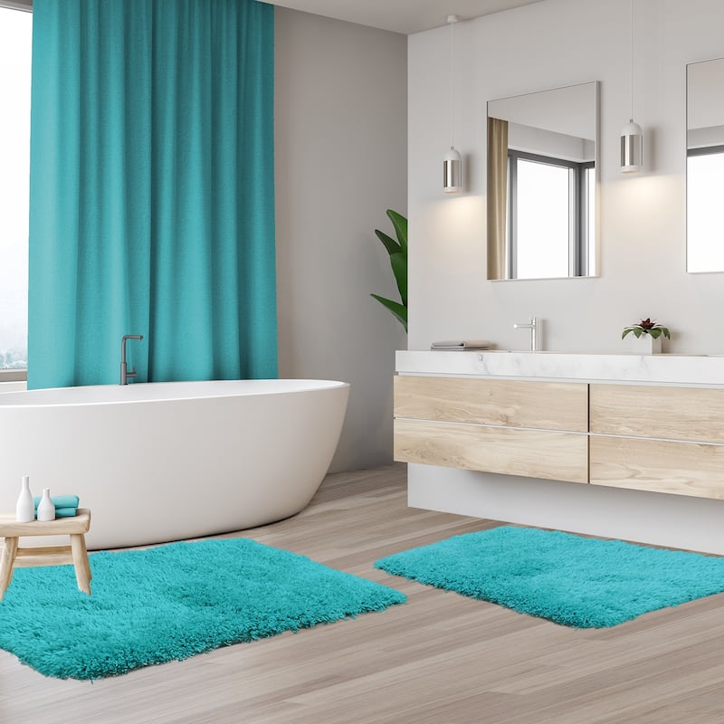 Porch & Den Lorena Shaggy/ Non-slip Rubber Backed Bath Rug Set