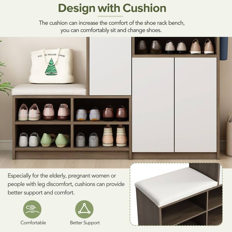 Multi-functional Shoe Bench Entryway with Storage,Padded Seat and Adjustable Shelves