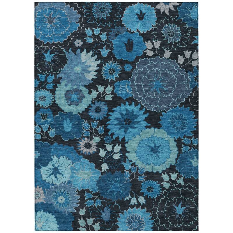 Machine Washable Indoor/ Outdoor Modern Floral Chantille Rug