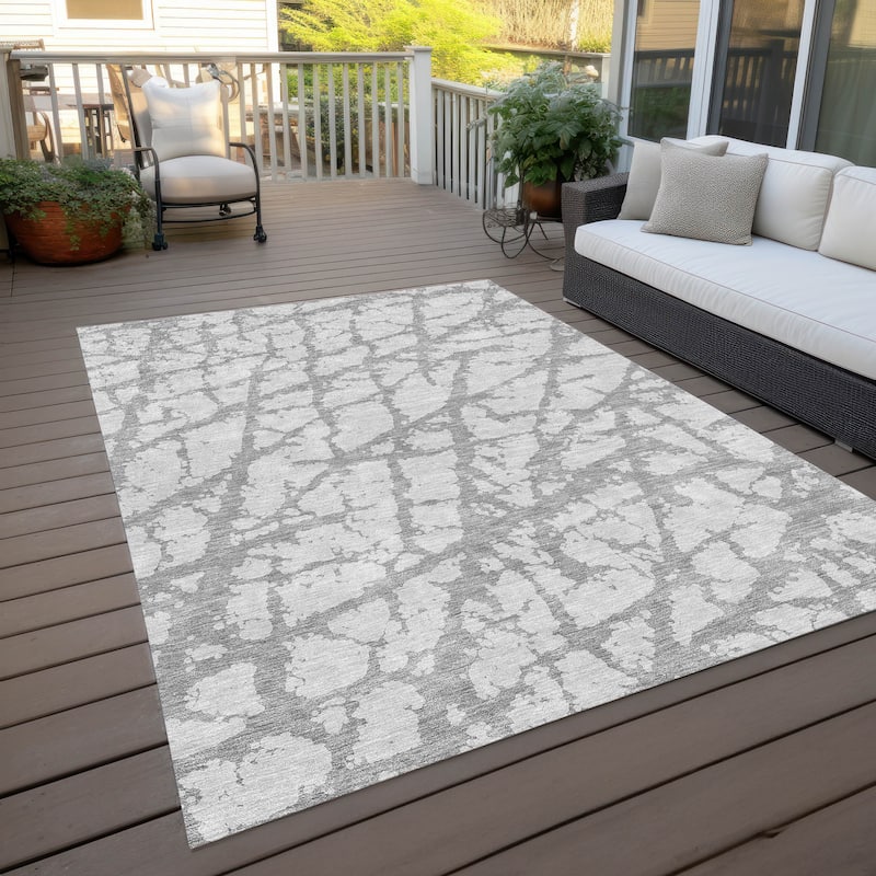 Machine Washable Indoor/ Outdoor Abstract Contemporary Chantille Rug - Silver - 5' x 7'6"
