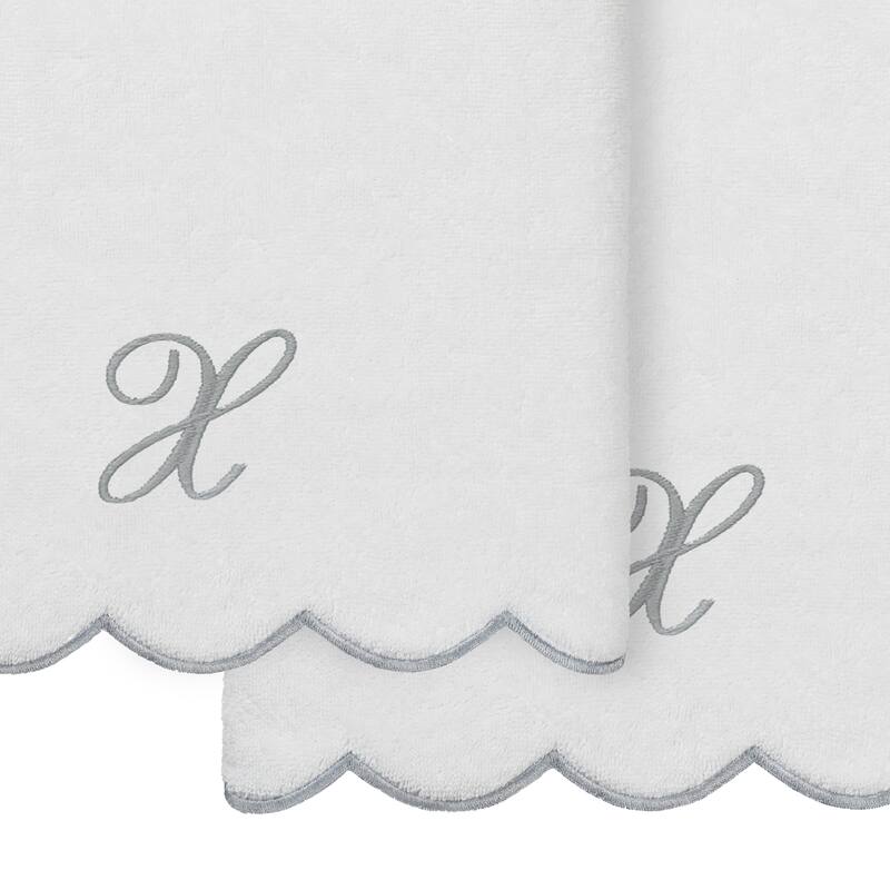 Authentic Hotel and Spa 100% Turkish Cotton Grey ADORNIA Scallop Personalized 2 Piece Bath Towel Set - 2 Bath Towels