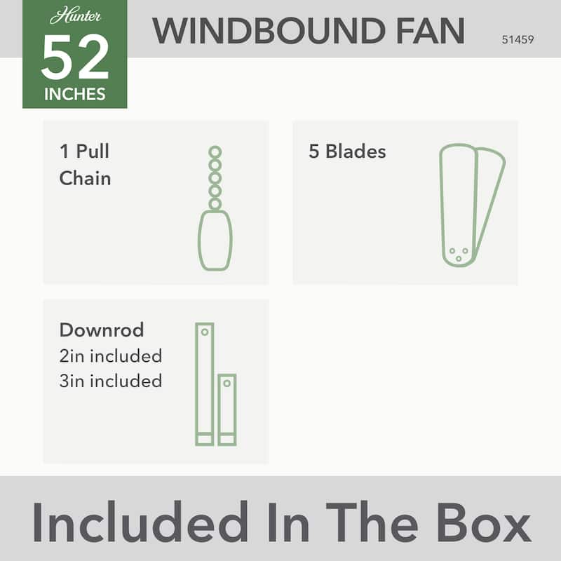Hunter 52" Windbound Outdoor Ceiling Fan with Pull Chain - Damp Rated!