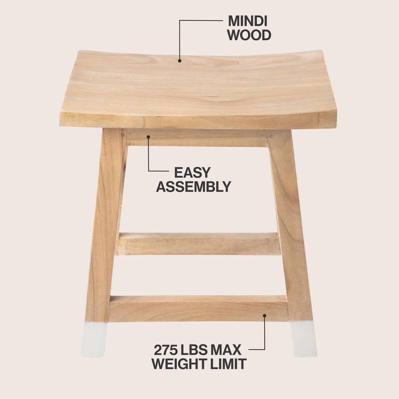 JONATHAN Y Finesse Classic Casual Handcrafted Solid Mindi Wood Accent Stool with Tipped Legs