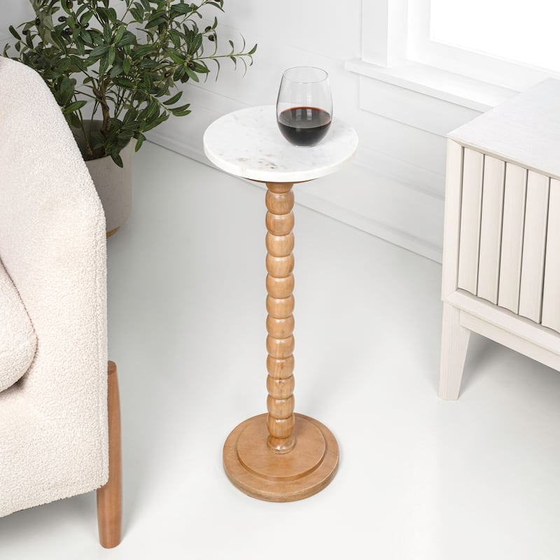 JONATHAN Y Monroe 24.25″ Farmhouse Spindle Wood Drink & End Table w/ White Marble Top